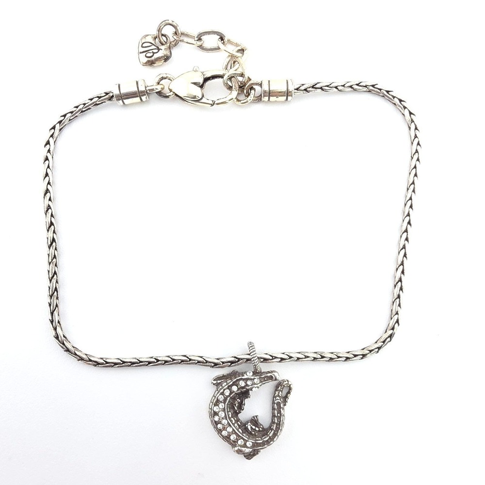 BRIGHTON 'See You Later Gator' Anklet Crystal Alligator Silver Plate 10.25"